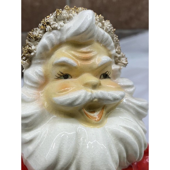 Vtg Lefton Spaghetti Trim Shelf Sitter Santa Clause 1950's 8" Ceramic Japan - Picture 4 of 12
